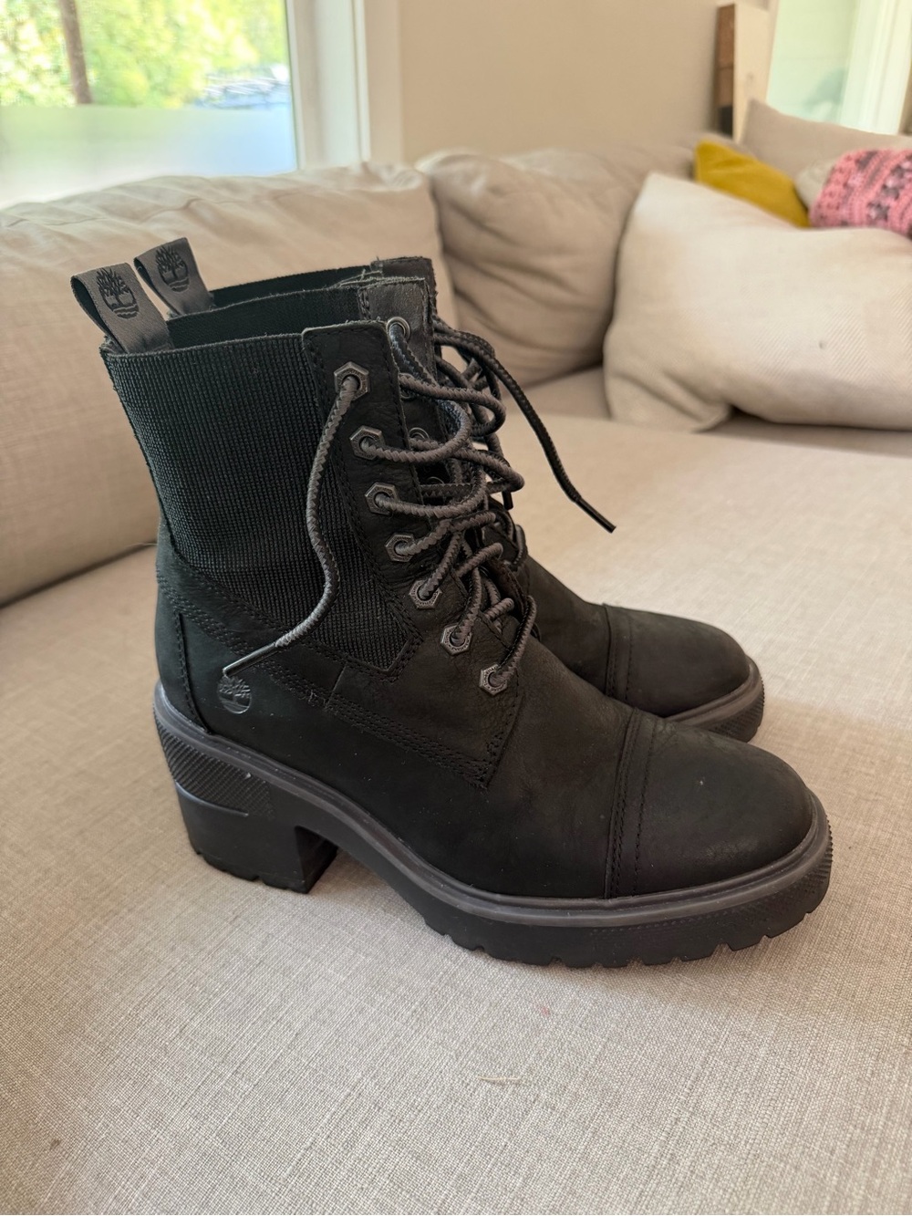 Timberland Black Lace-Up Platform Combat Boots - Picture 4 of 7